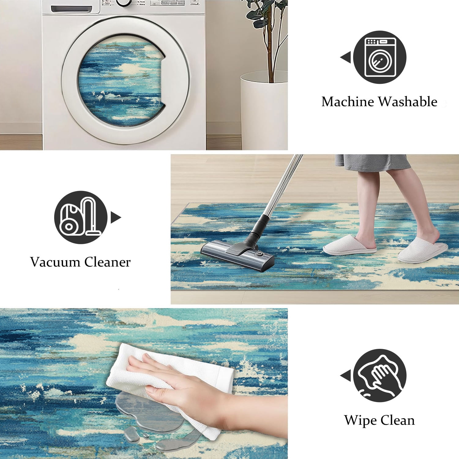 3-Piece Farmhouse Kitchen Rug Set, Washable Anti Slip Striped Floor Mats in 3 Sizes, Stain Resistant Decor Rugs for Kitchen Hallway Bathroom Home Christmas Decor