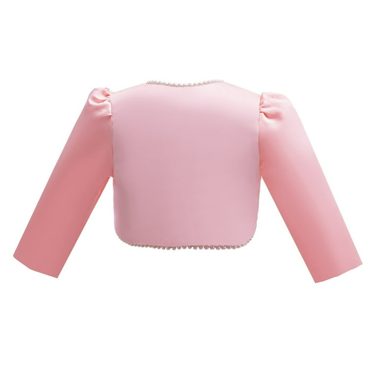 Cardigan Formal Dress Cover Up Girls Pearls Trim Open Front Crop Tops Satin  Long Sleeve Party Bolero Jacket Shrug Pink 5 Years - Walmart.com