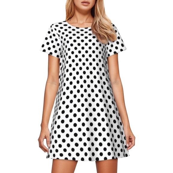 SONXAHE Polka-Dot Casual Dress for Women Crew Neck Daily Wear Short Sleeve Shift Dress
