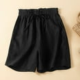 thumbnail image 2 of Diufon Women's Cotton Linen Shorts Ruffle Elastic Waist Drawstring Shorts Solid Color Shorts with Pockets, 2 of 6