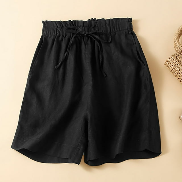 Gspmoly Shorts de Course pour Femmes, Short Ample Taille Haute Décontracté Uni pour Femmes, Shorts de Randonnée Femmes Économies d'Été Liquidation Noir m