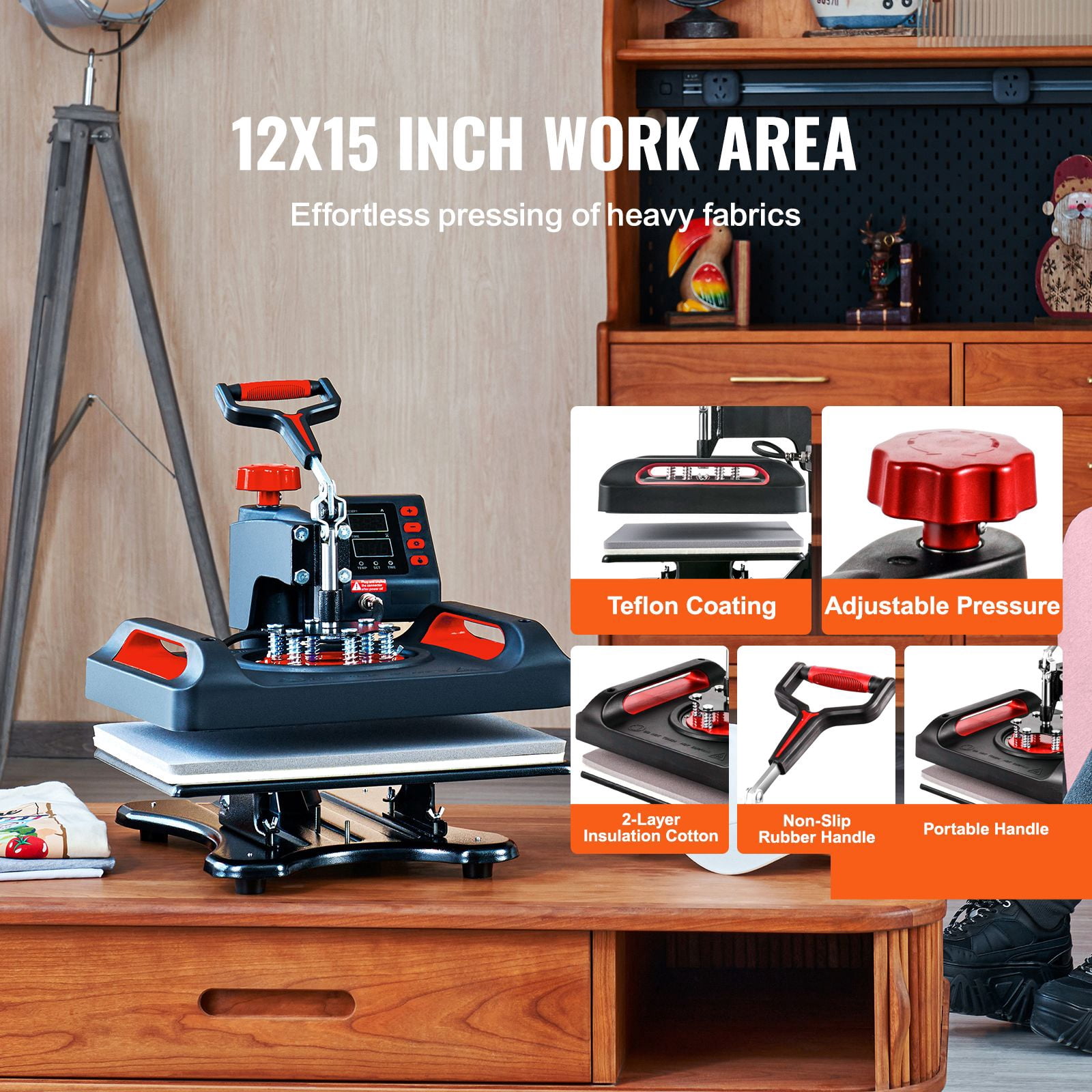 11 in 1 hot press, 12x15 inches, multi-function clamshell sublimator, 360 ° rotation, double tube heat transfer, suitable for T-shirts, shoes, hats