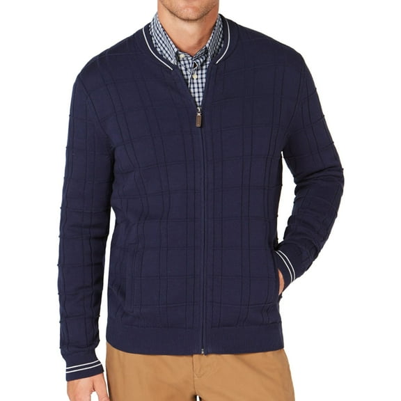 Club Room Mens Zip-Front Cardigan Sweater, Blue, Small