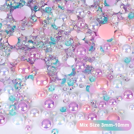 ERDOUY 30g Mixed Flatback Rhinestones, Half Pearls & Shiny Round Gems for DIY Crafts, Tumblers, Shoes, Clothing, Jewelry & Wedding/Party Decor, Pink Purple U