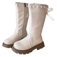 thumbnail image 2 of LYHao Elegant Pearl Bow Detail Faux Lined Winter Ankle Boots For Girls Sole Comfortable Casual Footwear ,Girls Boots Sizes 9.5 Beige(3-4 Years), 2 of 5