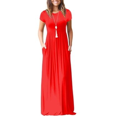 Baohd Femmes Décontracté en Vrac Longue Robe Sans Manches Maxi Robes Rouge L