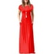 thumbnail image 2 of Qarigey Vestido largo Manga corta Vestido maxi de verano Color sólido Ropa de mujer Vestidos Rojo L, 2 of 5