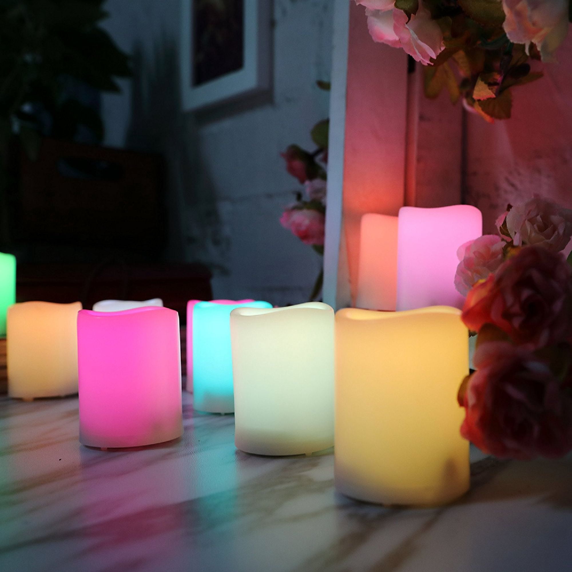 Candle Choice Set of 12 Multi-Color Flameless LED Votive Candles with Remote and Timer, tealight, battery operated, Indoor/Outdoor Candles