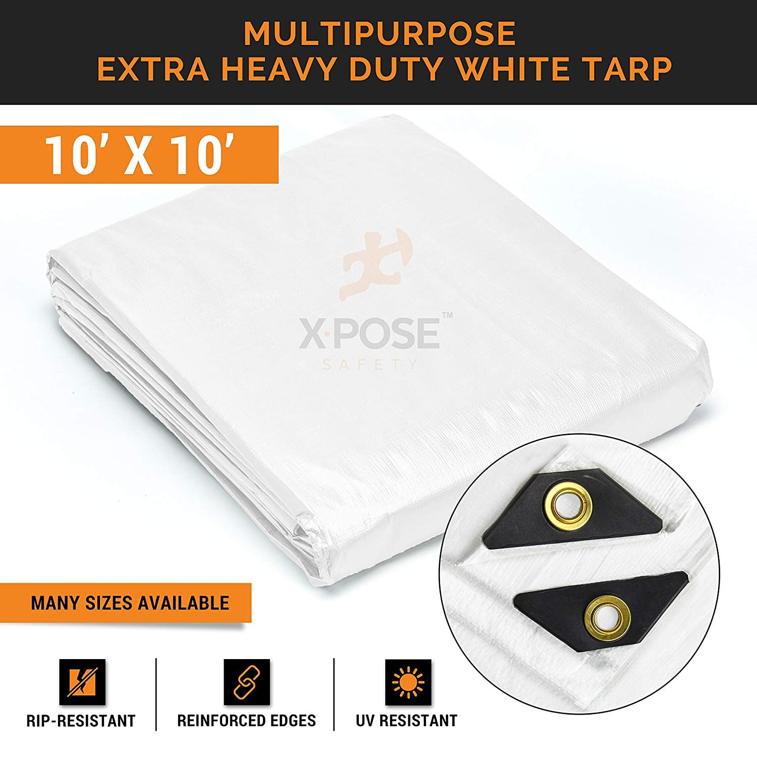 Weather Proof Heavy Duty White Poly Tarp 12 x 20 Multipurpose Protective Cover Extra Thick 12 Mil Polyethylene by Xpose Safety Rip and Tear Resistant Durable Waterproof 