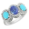thumbnail image 1 of 14K White Gold Natural Tanzanite & Turquoise 3-Stone Ring Oval Diamond Accent, size 5, 1 of 2
