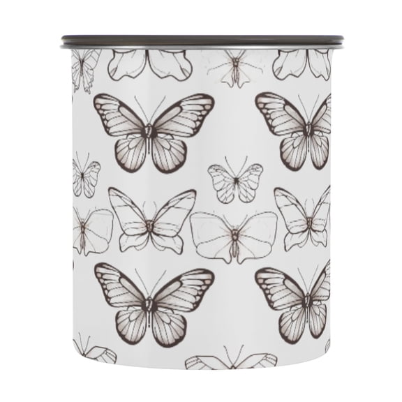 Handrawn Butterfly Airtight Coffee Bean Canister 30oz Food Storage Containers with Lids For Gournd, Tea, Sugar, Flour, Rice, Cereal, Candy Cookie Jar