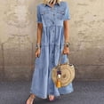 thumbnail image 2 of fartey Women Plus Size Sundresses Button Down Ruffle Layered Hem Pockets Maxi Dress Roomy Solid Color V Neck Short Sleeve Dresses, 3XL-5XL, 2 of 5
