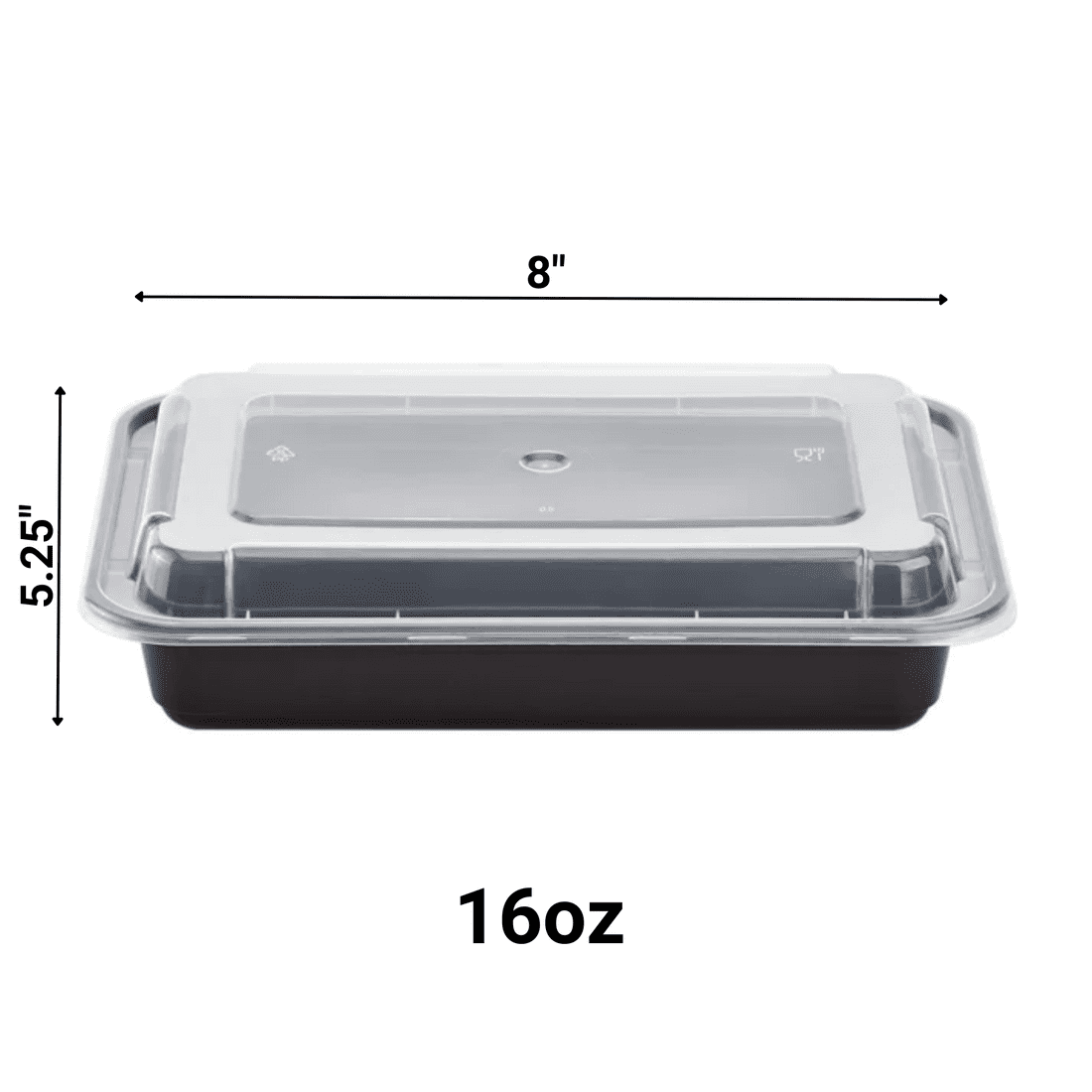 VeZee 16 oz. Black Rectangular Plastic Meal Prep Containers with Clear Dome Lids| Bento Box, BPA Free, Stackable, Microwave/Dishwasher/Freezer Safe|30CT