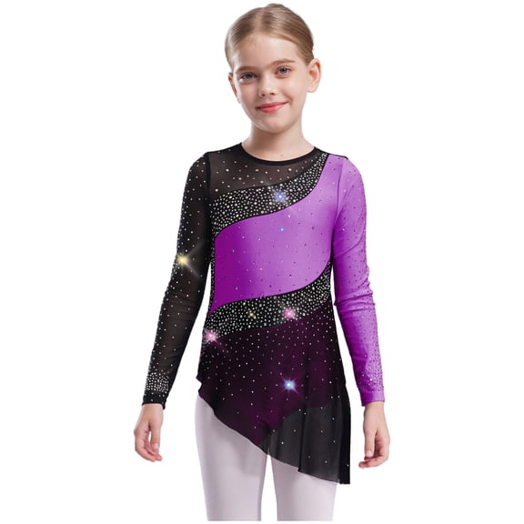 Sholeno Girls Long Sleeve Figure Ice Skating Dress Sparkly Gymnastic Ballet Leotard Lyrical Dancewear Purple 16