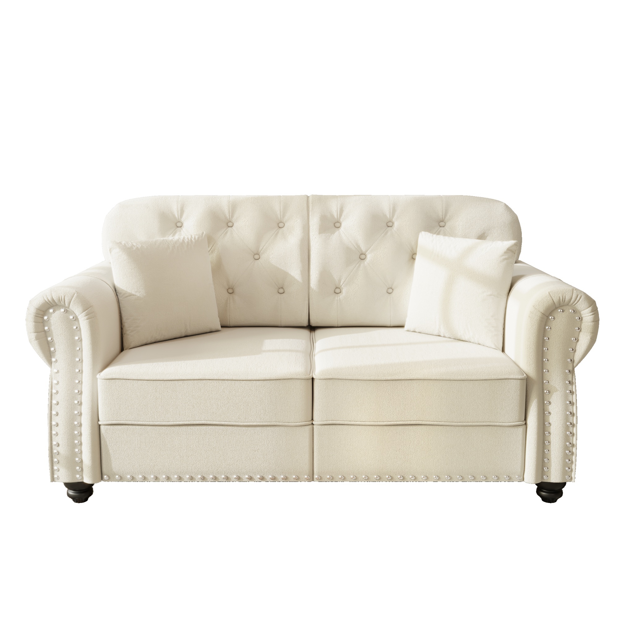 1PCS Upholstered Velvet Couch with Nailhead Trim, Mid-Century Modern Button Tufted Chesterfield Loveseat Sofa with 2 Pillows