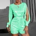 thumbnail image 2 of Odeerbi Solid Color Sequin Jumpsuits for Women 2024 Fashion Ethnic Style Solid Cold Shoulder Pants Suspender Long Sleeve Jumpsuit Mint Green, 2 of 6