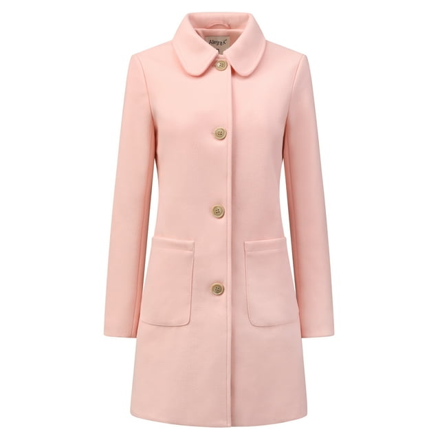 Gabardina de invierno con un solo pecho y cuello vuelto para mujer Rosa XL