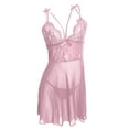 thumbnail image 4 of Women's Sexy Lace Chemise, Spaghetti Strap Mesh Nightgown with Criss Cross Front, Sheer Sleepwear for Valentine's Day, Honeymoon, Anniversary and Romantic Nights-Pink, 4 of 4