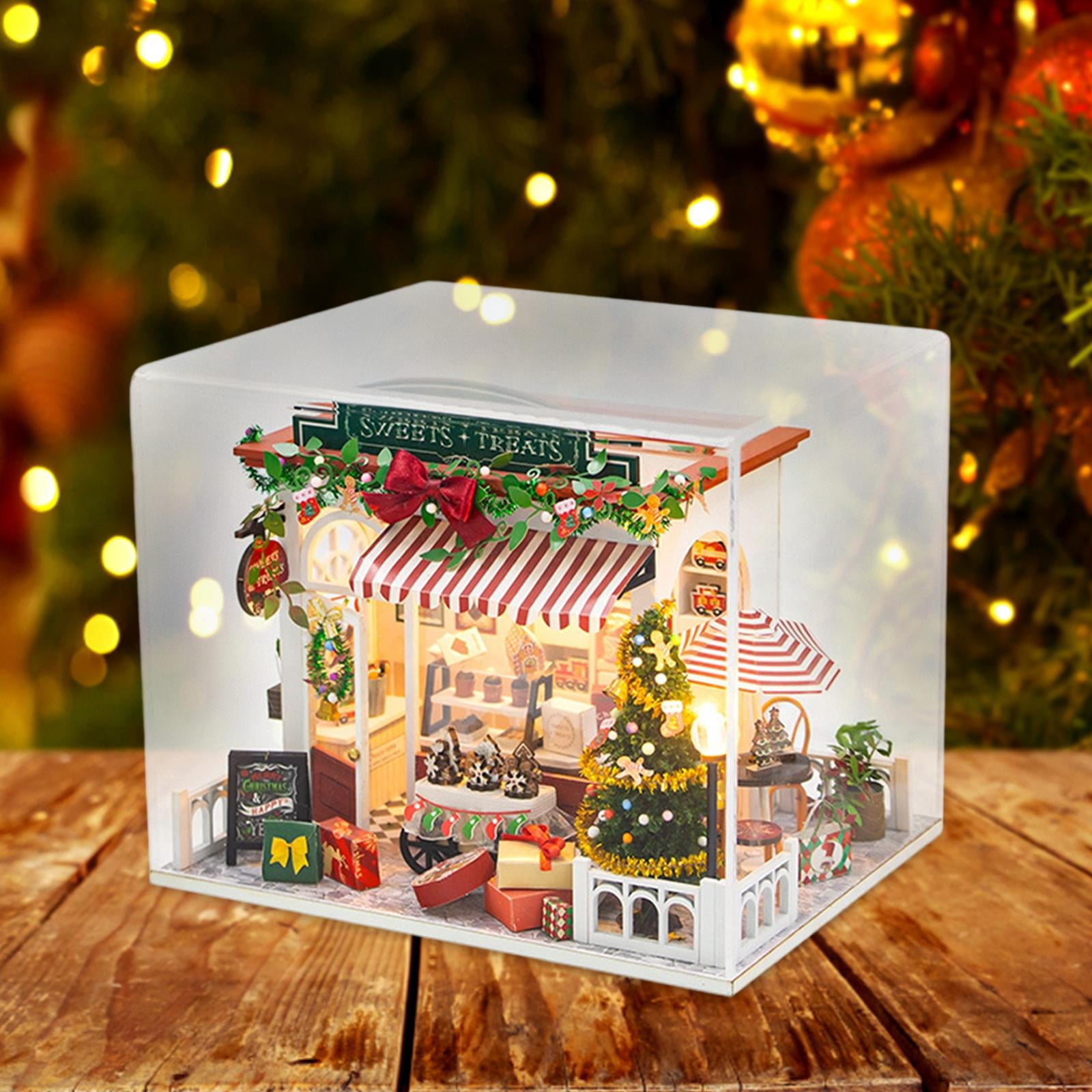 DIY Mini House Craft Kit Christmas Cottage Handmade Wood Construction with Lights for Adults Holiday Decor