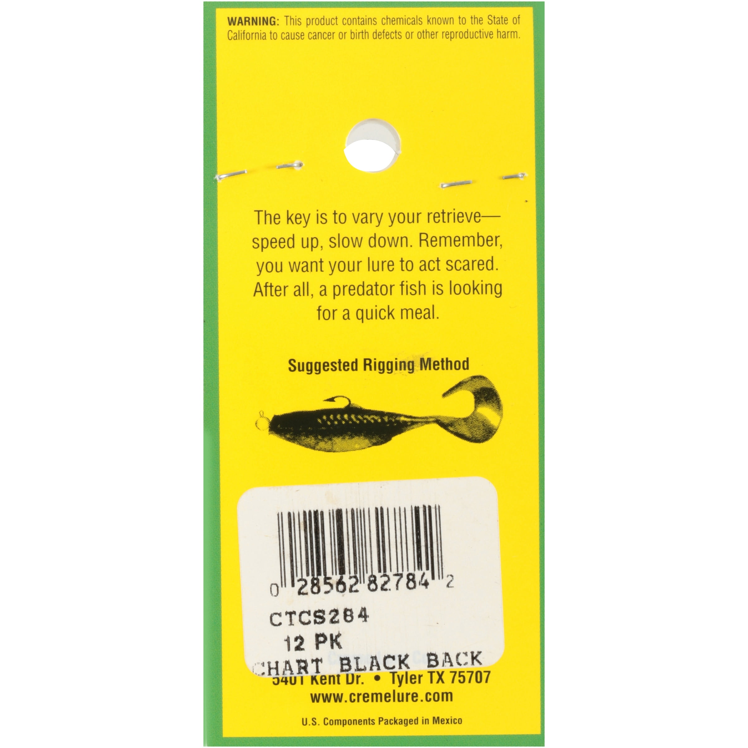 Creme 2" Curl Tail Shad Lure Chart Black Back 12 Pack