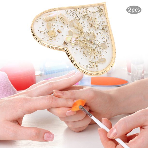 Placa Para Decoración De Uñas, Herramienta De Manicura, Soporte De Exhibición De Puntas De Uñas Con Flores Secas, Fragmentos De Concha, Borde Chapado En Oro Para Esmalte De