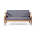 thumbnail image 6 of Sloane Outdoor Mid-Century Modern Acacia Wood 4 Seater Chat Set with Cushions, Teak, Dark Gray, 6 of 12