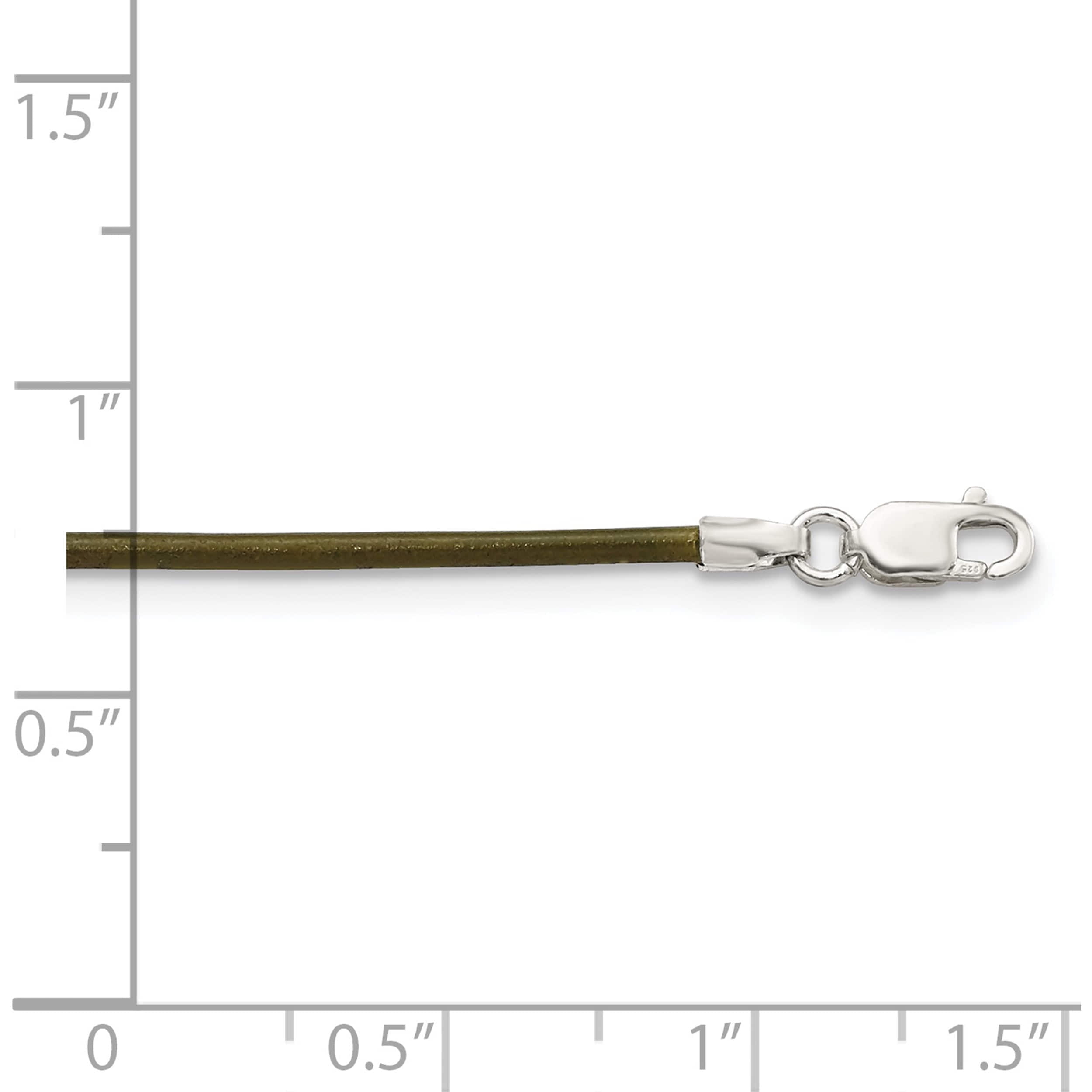Sterling Silver 16Inch 1.5mm Olive Leather Cord Necklace (16 X 1.5) Made In United States qg1303-16