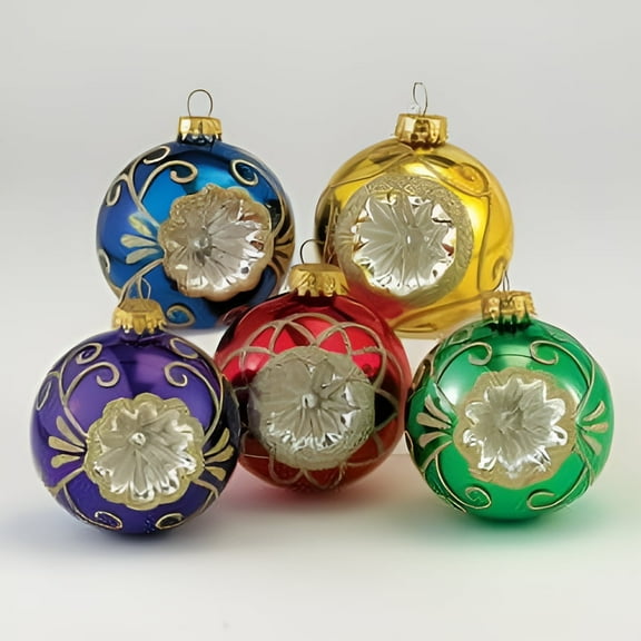 Kurt Adler Glass Reflector Ornament, 60mm, Multi-Colored, Set of 5 (GG0475)