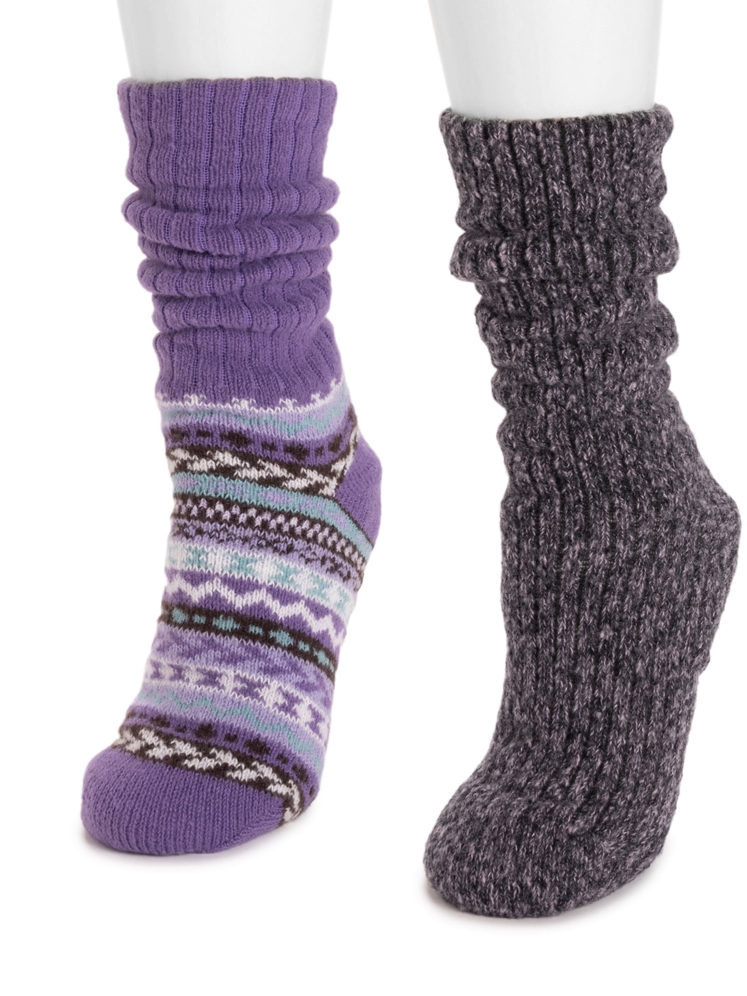 MUK LUKS Women's Tall Slouch Cabin Socks, 2-Pack, OSFM