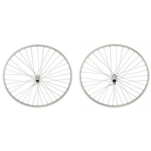 Silver Alloy 27" by 1 1/4" Wheel Set. Front and Rear Free Wheel