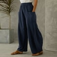 thumbnail image 6 of EDFBUYKRS Female Women Pants Casual Wide Leg Sweatpants Women Tall 32 Inseam Fashion Women Loose Solid Linen Big Pockets Casual Wide Leg Pants Xxxl, 6 of 6