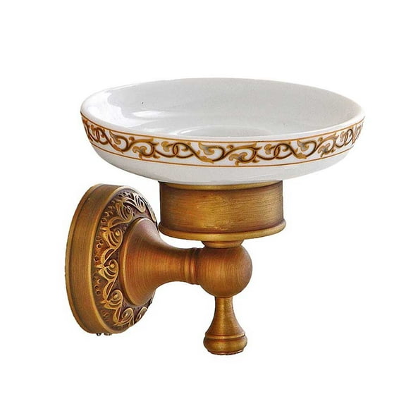 Masteelf Vintage Style Solid Brass Wall Mounted Bath Shower Soap Dish Holder Soap Plate Antique Ceramics Soap Shelf Tray for Home Bathroom