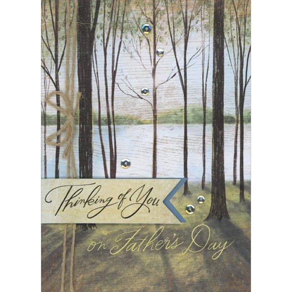 Designer Greetings Thinking of You 3D Arrow Shaped Banner, Brown String and Thin Trees at Lakeside Hand Decorated Father's Day Card