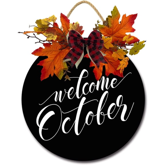Eveokoki 12" Welcome October Sign for Outdoor Indoor Sign, Farmhouse Wall Decor,Welcome October Signs for Front Porch, Rustic Farmhouse Wood Porch Decorations Outdoor