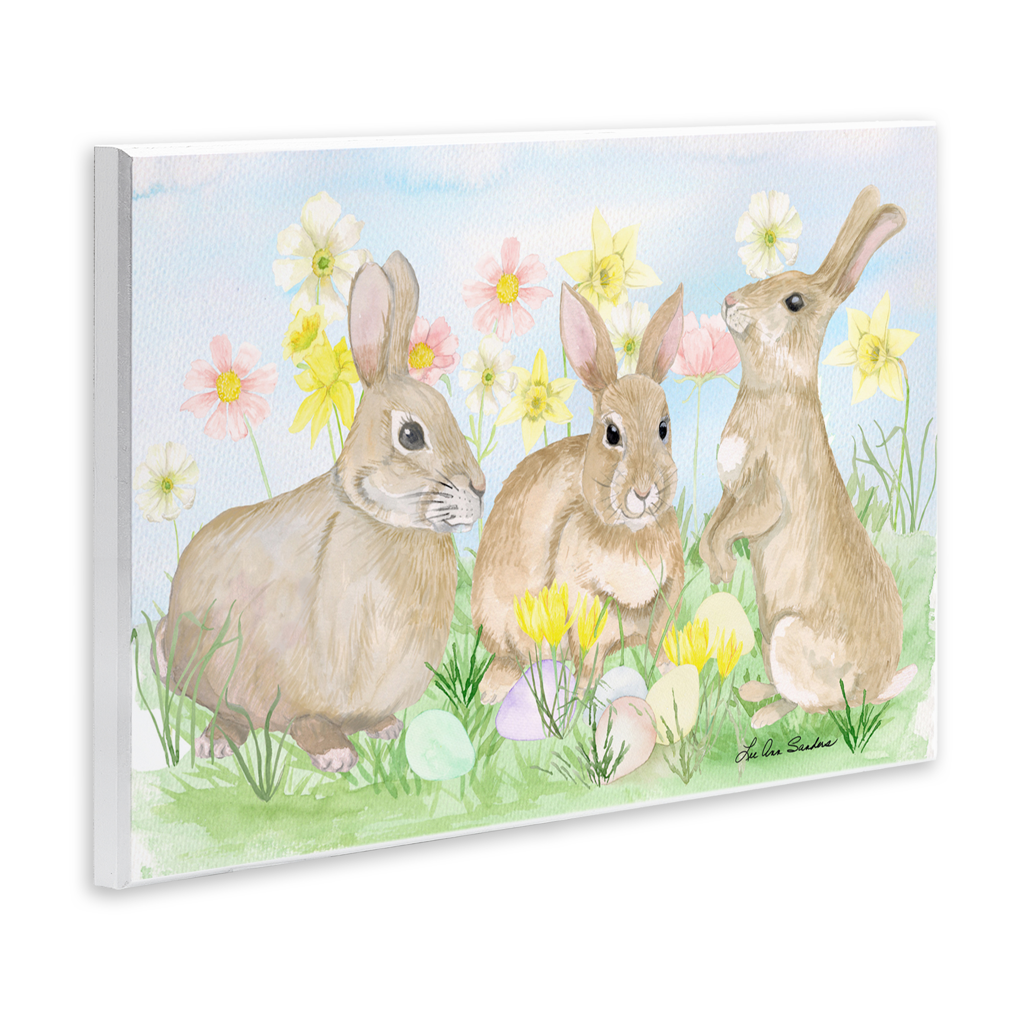 Three Bunnies In The Grass Wall Plaque Art, design by Lee Ann Sanders