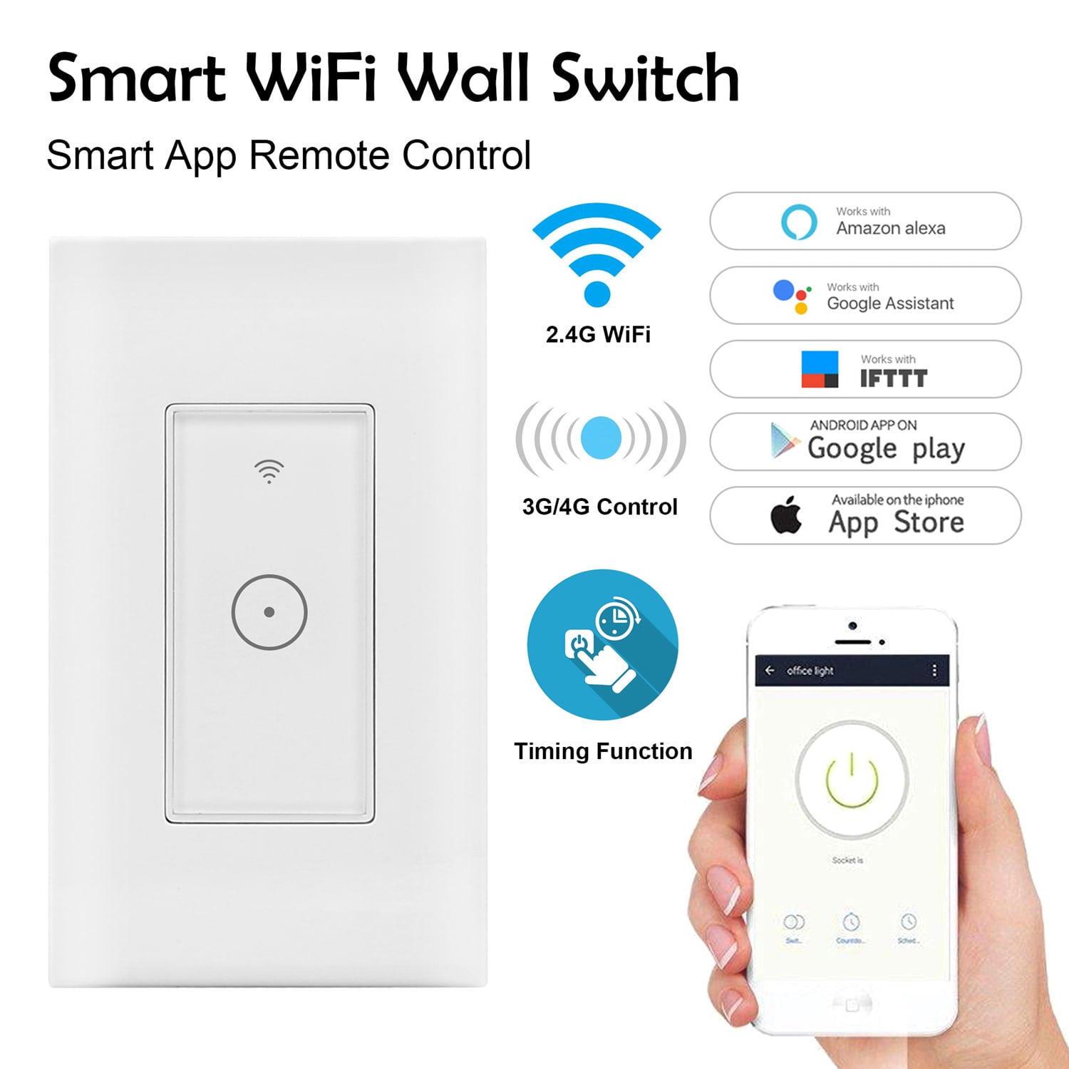 klamre sig Hotellet Knoglemarv iMountek WiFi Smart Switch Wall Touch Light Switch Glass Panel Wireless  Remote Control Google Home Light Switch White - Walmart.com