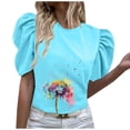 thumbnail image 1 of Mujeres Casual de manga corta de impresión plisada corta cuello redondo camiseta suelta blusa Tops OAVQHLG3B Store lin121212, 1 of 5