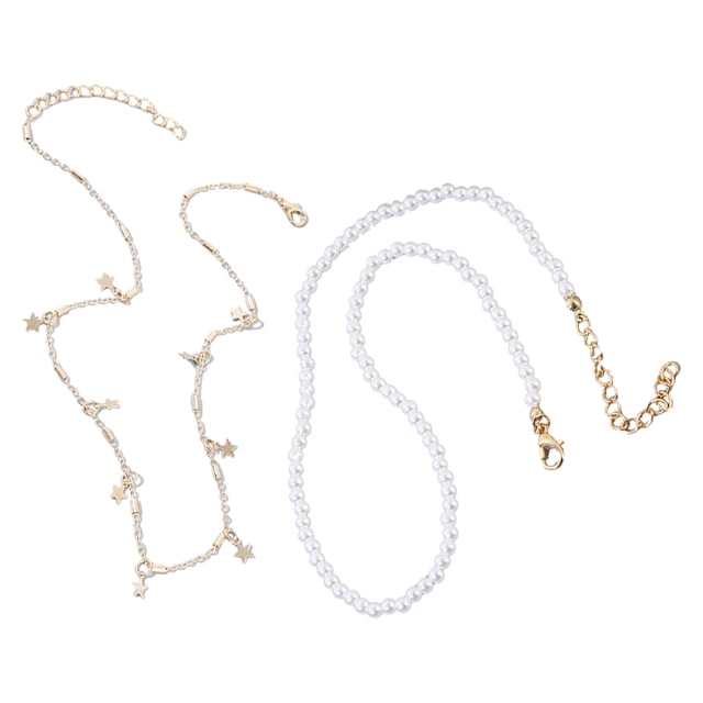 Collar de 2 piezas para mujer, collares de aleación de cuentas en capas, collar de cadena simple de moda para mujeres y niñas, regalos de joyería