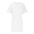 thumbnail image 6 of Womens Summer Dress Solid Crewneck Short Sleeve Comfy Sports Dress Elastic Waist Loose Mini Short Dress for Casual Work, 6 of 7