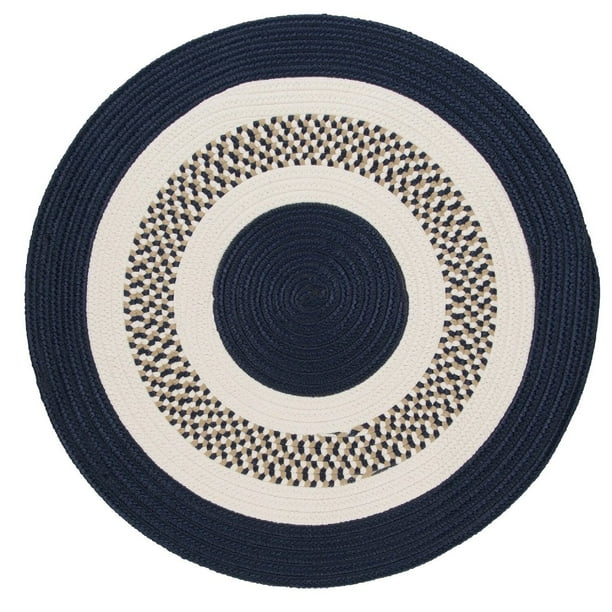 3' Navy Blue and White Handcrafted Round Braided Area Rug