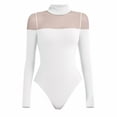 thumbnail image 5 of TEAJOPSUU Womens Bodysuit Turtle Neck Sheer Mesh Shoulder Long Sleeve Slim Fit Tops Spicy Elegant Bodycon Jumpsuit for Party White, 5 of 5