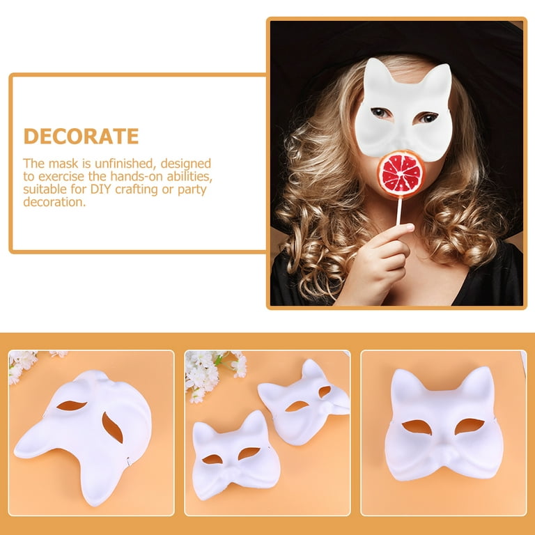 3pcs Cat Masks White Paper Blank Hand Painted Facemasks Diy