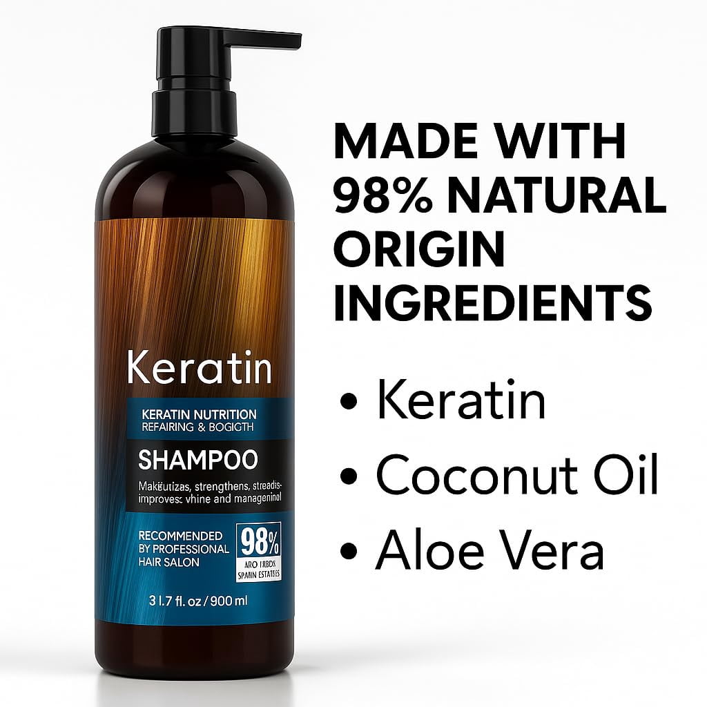 900ML X-large Keratin Enriched Shampoo Sulfate & Paraben Free - Anti Frizz Treatment for Women & Men Repair Formula with Silk Protein for Dry, Frizzy Damaged and Color Treated Hair Nourishing Shampoo