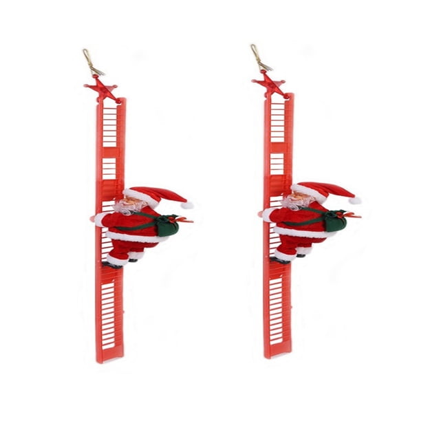 Decoración de Papá Noel Escalera Escalera Figura Ornamento con Música, Cadena de Perlas de 100cm Regalo de Batería de Pvc para Interiores Al Aire Libre, Ornamentos de Navidad para Árbol