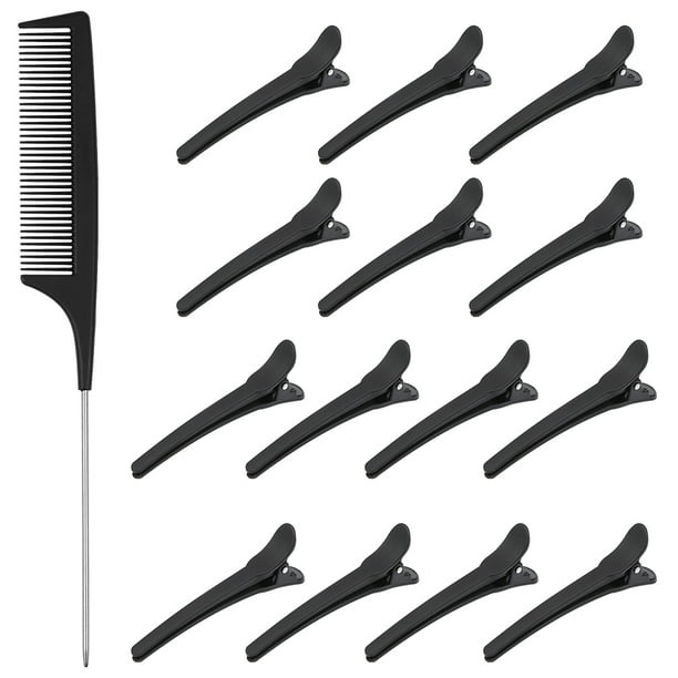 15 Pcs Hair Clips for Styling and Sectioning, Black Hair Clips for Women,  Professional Salon Hair Clips and DIY Accessories, with Rat Tail Comb -  
