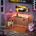 thumbnail image 4 of Satifur 39" Pro L-Shaped Gaming Desk Pink, RGB LED, Power Hub & Monitor Riser for Ultimate Setup, 4 of 9