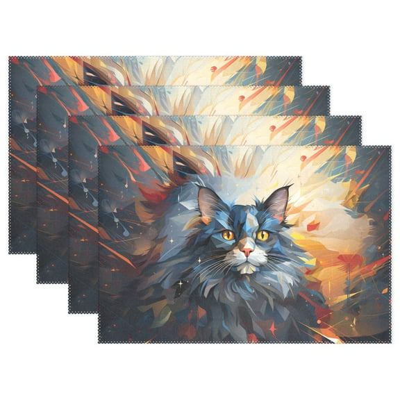 Cat Painting Grey 12×18 inch Placemats Heat Resistant Washable Foldable Rectangular Placemats Set Decoration Indoor Outdoor for Kitchen Dining Table 1PC