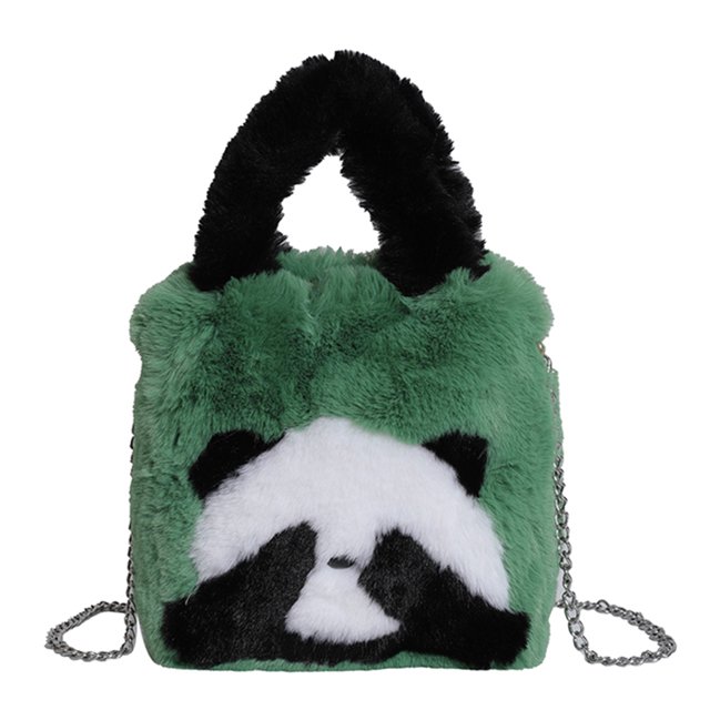 Bolso Mano Con Panda Peluche Felpa 24 Nuevos Estilos Cubo Peludo Cubierta para La Cara Lindo Gran Capacidad () Verde
