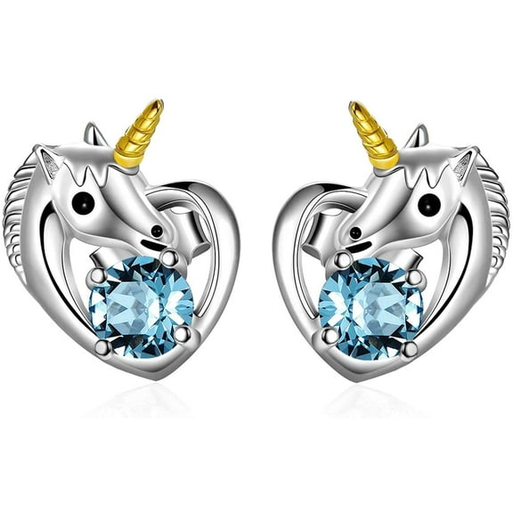 AOBOCO Christmas Gifts 925 Sterling Silver Unicorn Earrings with Crystal, Jewelry Presents for Women