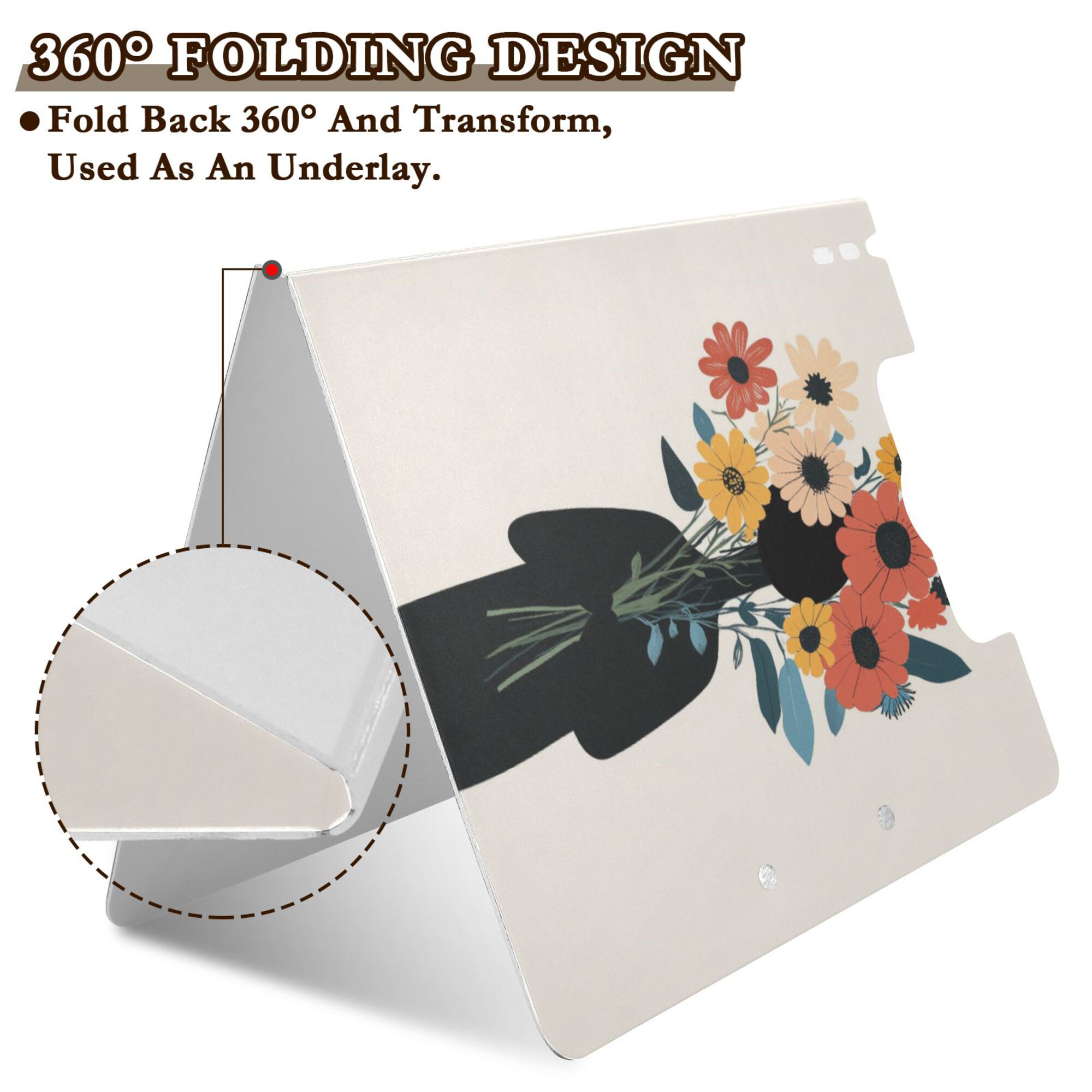 FORMRS A4 Clipboard Folder with Pen Holder Horizontal Foldable School Office Binder, Black Flowers